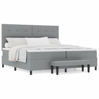 Boxspring Bed met Matras & Bench Licht Grijs 200x200 cm Stof - thumbnail
