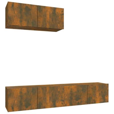3-delige Tv-meubelset bewerkt hout gerookt eikenkleurig - thumbnail