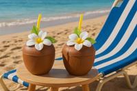 Kokosnoot drinkbeker met rietje - thumbnail