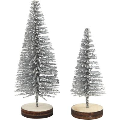Creativ Company Kerstbomen, h: 40+60 mm, zilver, 5 stuk/ 1 doos