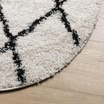 VidaXL Vloerkleed pamplona shaggy hoogpolig ø 160 cm crème en zwart - thumbnail
