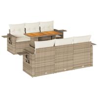 7-delige Loungeset met kussens poly rattan beige - thumbnail