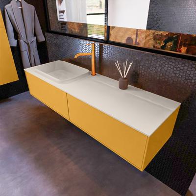 Badkamermeubelset Mondiaz Erin 150 cm met 2 Lades met RIDGE Wastafel Links Linen met 1 kraangat Greeploos Mat Ocher