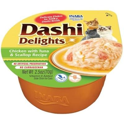 INABA Dashi Delights bouillon van kip, tonijn en sint-jakobsschelp - traktatie voor katten - 70g