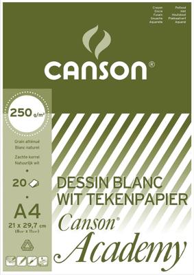 Canson tekenpapier Academy, 250 g, ft 21 x 29,7 cm, A4, blok van 20 vel
