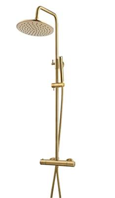Wiesbaden Regendouche | 25cm Stortdouche met handdouche | Geborsteld Messing Goud | Opbouw Wiesbaden Regendouche | 25cm Stortdouche met handdouche | Geborsteld Messing Goud | Opbouw