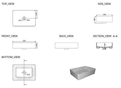 Wiesbaden Link opzetwastafel rechthoek 350x500x145 wit - thumbnail