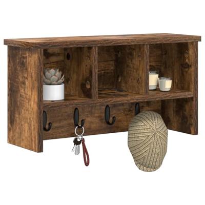 Wandgemonteerde kapstok met plank Gerookt eiken 50 x 16 x 26 cm