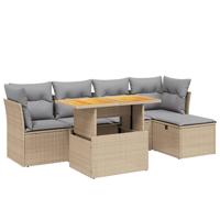 6-delige Loungeset met kussens poly rattan acacia beige - thumbnail