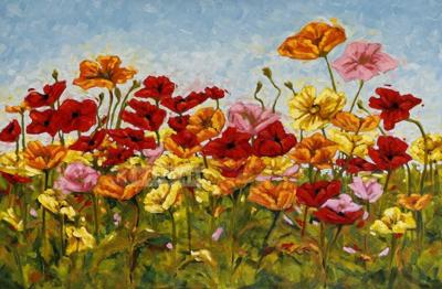 Afbeelding op acrylglas - Kleurrijke klaprozen, print op acrylglas