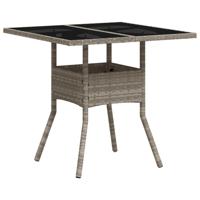 Tuintafel met glazen blad 80x80x75 cm poly rattan lichtgrijs - thumbnail