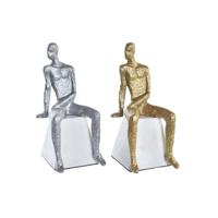Decoratieve figuren DKD Home Decor 11 x 12 x 28 cm Zilverkleurig Zwart Wit Mannen (2 Stuks) - thumbnail