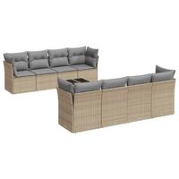 9-delige Loungeset met kussens poly rattan beige - thumbnail
