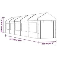 Prieel met dak 11,15x2,28x2,69 m polyetheen wit - thumbnail
