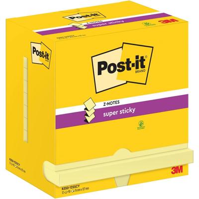 Post-It Super Sticky Z-Notes, 90 vel, ft 76 x 127 mm, geel, pak van 12 blokken