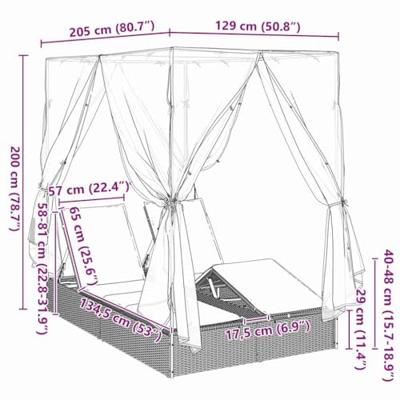 Dubbele ligbed Verstelbaar Zwart 205 x 129 x 200 cm poly rattan