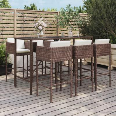 7-delige Tuinbarset met kussens poly rattan bruin