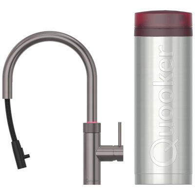 Quooker Flex Round Keukenkraan Set - Kokend Warm- en Koud Water - Uittrekbare Slang - Gunmetal - Inclusief PRO3 Reservoir