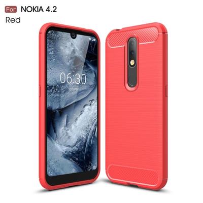 Geborsteld textuur Carbon Fiber TPU Case voor Nokia 4.2 (rood)