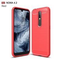 Geborsteld textuur Carbon Fiber TPU Case voor Nokia 4.2 (rood) - thumbnail