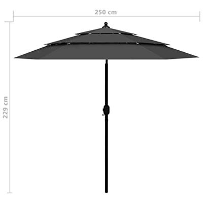 VidaXL Parasol 3-laags met aluminium paal 2,5 m antracietkleurig