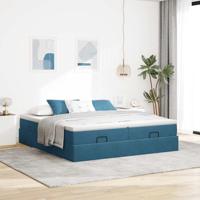 Ottoman bed met matrassen 160x200cm fluweel donkerblauw - thumbnail