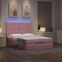 Ottoman bed met matrassen en LED's 140x200cm fluweel roze - thumbnail