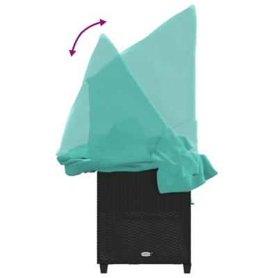 Ligbed met luifel en kussens poly rattan zwart