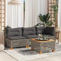 Tuintafel 55x55x36 cm poly rattan en acaciahout grijs - thumbnail