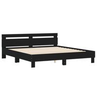 Bedframe met hoofdbord bewerkt hout zwart 160x200 cm - thumbnail