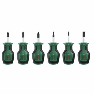 Bosch Groen Stubby screwdriver set 6-piece (Schroevendraaierset kort 28mm 6 stuks: PH1, PH2, PZ2, TX20, SL4, SL6,5) - 1600A032UK