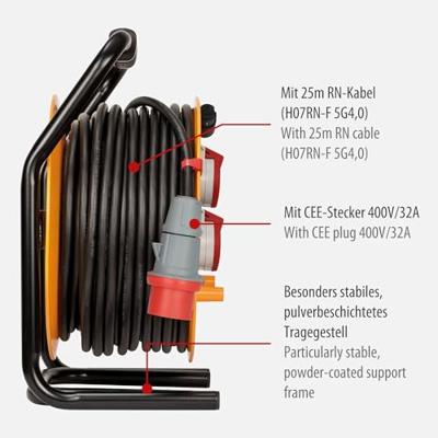 Brennenstuhl Kabelhaspel Brobusta 380 Cee 25M H07Rn-F5G4.0 3X230V, 2Xcee 400V 1X16A + 1X32A, Fi - 1319250 Brennenstuhl Kabelhaspel Brobusta 380 Cee 25M H07Rn-F5G4.0 3X230V, 2Xcee 400V 1X16A + 1X32A, Fi - 1319250