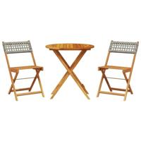 3-delige Bistroset poly rattan en massief hout grijs - thumbnail