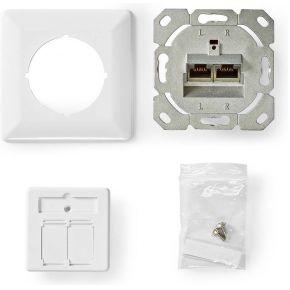 Netwerk Wanddoos | Inbouw | 2 x RJ45 Female | CAT6 | Recht | Goud Verguld | PVC | Wit