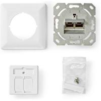 Netwerk Wanddoos | Inbouw | 2 x RJ45 Female | CAT6 | Recht | Goud Verguld | PVC | Wit - thumbnail
