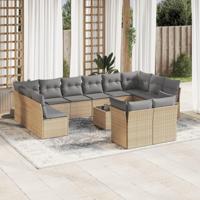 13-delige Loungeset met kussens poly rattan beige - thumbnail