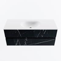 MONDIAZ VICA 120cm badmeubel onderkast Marquina 2 lades. Wastafel MOON midden 1 kraangat, kleur Talc. - thumbnail