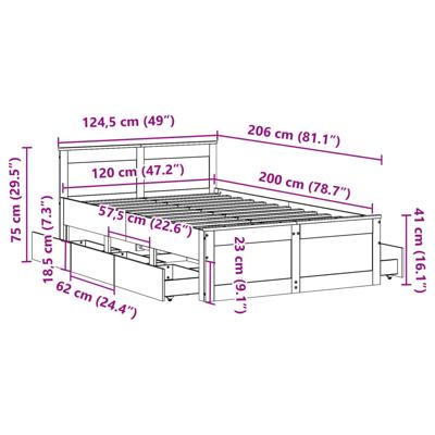 Bedframe zonder matras met hoofdbord grenenhout wit 120x200 cm