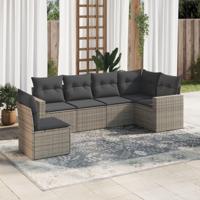 6-delige Loungeset met kussens poly rattan grijs - thumbnail