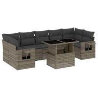 8-delige Loungeset met kussens poly rattan grijs - thumbnail