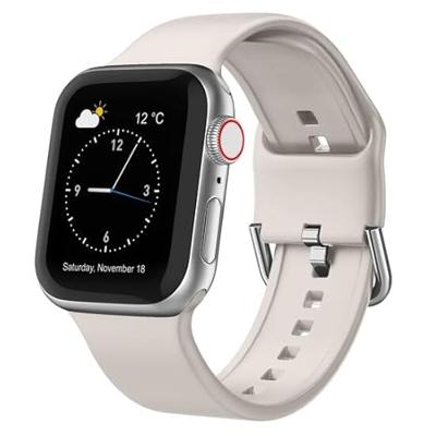 By Qubix - Soft siliconen bandje met gespsluiting - Sterrenlicht/starlight - Compatible met Apple Watch 38mm / 40mm / 41mm / 42mm - Compatible Apple
