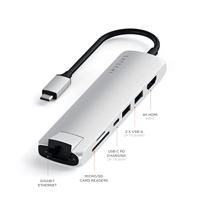 SATECHI USB-C Slank Multipoort Adapter Met Ethernet, 4K HDMI, 60W USB-C PD Opladen, 2 USB-A, SD/Micro Kaartlezers - Voor M2/ M1 Macbook Pro/Air, M2/ M1 iPad Pro/Air, M2 Mac Mini, iMac M1 (Zilver) - thumbnail