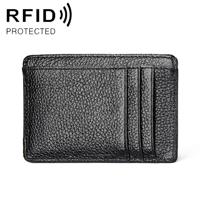 KB37 Antimagnetic RFID Litchi Texture Leather Card Holder Wallet Billfold for Men and Women (Black) - thumbnail