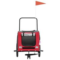 Hondenfietstrailer oxford stof en ijzer rood en grijs - thumbnail