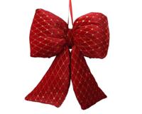 Strik polyester rood met glitter 37 cm - thumbnail