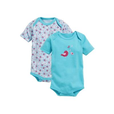 Schnizler romper Vogeltjes korte mouw turquoisel 2 stuks