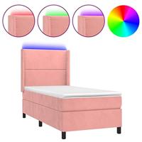 Boxspring met matras en LED fluweel roze 100x200 cm - thumbnail