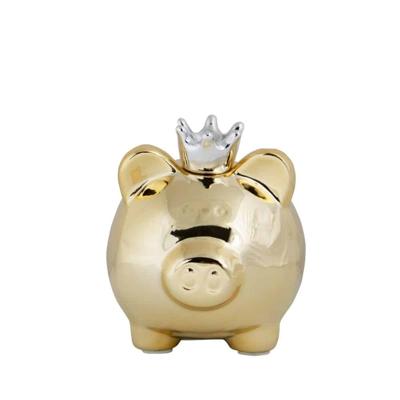 Goudkleurige Spaarpot Varken met Kroon (12,2 cm) Goudkleurige Spaarpot Varken met Kroon (12,2 cm)