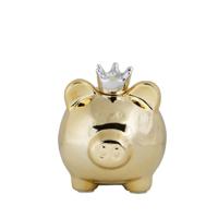 Goudkleurige Spaarpot Varken met Kroon (12,2 cm) - thumbnail