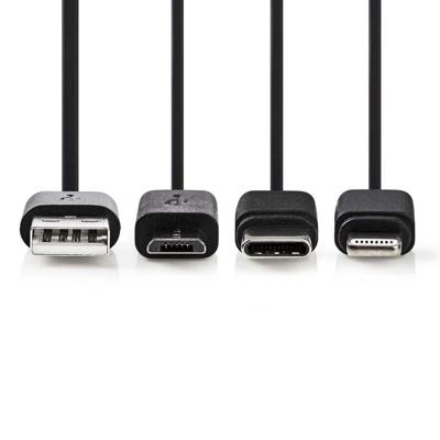 Nedis CCGP60620BK10 3-in-1 Sync And Charge-kabel Usb-a Male - Micro B Male / Type-c Male / Apple Lightning 8-pins Male 1,0 M Zwart Nedis CCGP60620BK10 3-in-1 Sync And Charge-kabel Usb-a Male - Micro B Male / Type-c Male / Apple Lightning 8-pins Male 1,0 M Zwart